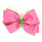 Pink (Hot Pink) / Apple Green Pico Stitch Bow - 6 Inch
